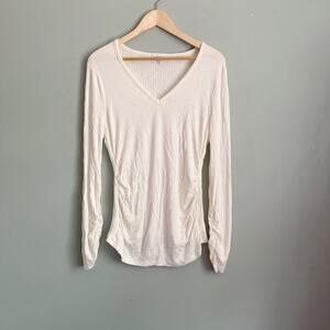 Good American White Ribbed Long Sleeve Shirred Tee 2XL